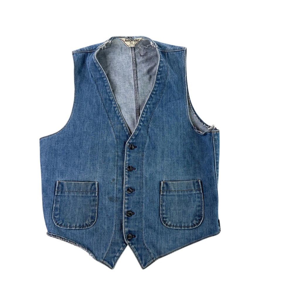 Sedgefield Denim Vest Mens 44L Blue VTG 70s Biker Western Cut Off Frayed USA